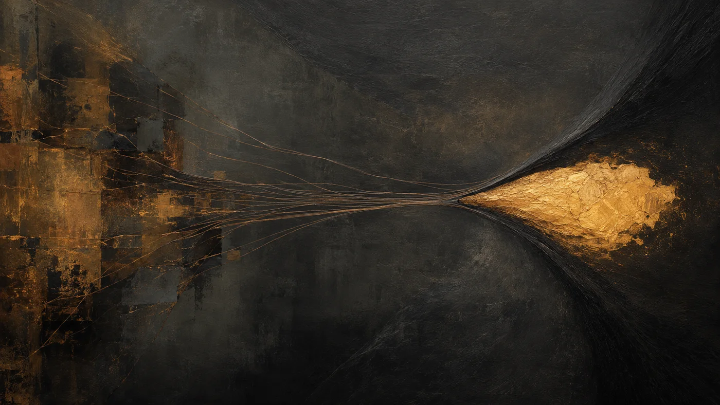 Abstract artwork of a bright shape being withdrawn through a closing aperture
